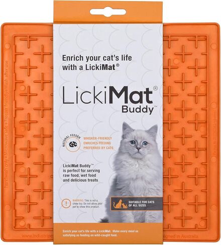 Lickimat Classic Buddy، حصيرة لعق الطعام البطيئة للقطط، تقلل من القلق والملل؛ مثالي للطعام أو الحلوى أو الزبادي أو زبدة الفول السوداني. بديل ممتع لوعاء أو طبق القطط ذو التغذية البطيئة، وردي in Kuwait