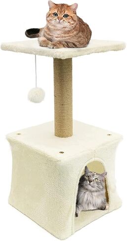 BNOSDM Beige Cat Scratching Post Tree Cute Kitten Scratcher with Plush Platform Condo Small Pet Scratch Pole for Indoor Cats Kitty in Kuwait