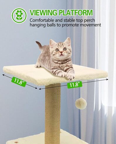 BNOSDM Beige Cat Scratching Post Tree Cute Kitten Scratcher with Plush Platform Condo Small Pet Scratch Pole for Indoor Cats Kitty in Kuwait