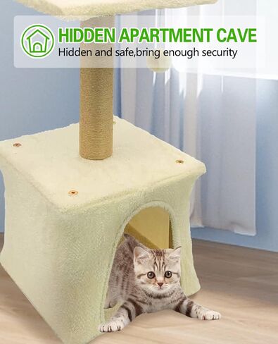 BNOSDM Beige Cat Scratching Post Tree Cute Kitten Scratcher with Plush Platform Condo Small Pet Scratch Pole for Indoor Cats Kitty in Kuwait