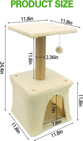 BNOSDM Beige Cat Scratching Post Tree Cute Kitten Scratcher with Plush Platform Condo Small Pet Scratch Pole for Indoor Cats Kitty in Kuwait