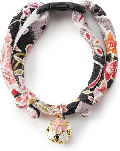 Chirimen Sakura Cat Collar (Black) in Saudi Arabia
