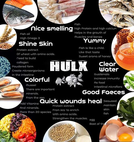حبيبات طعام السمكة الذهبية من HULX لزيادة العضلات الكبيرة وزيادة الوزن، مصل اللبن المختلط بنسبة عالية من البروتين 60% تركيبة سريعة لنمو طعام الأسماك 1.32 رطل (600 جرام) 1 مم، صحي، لون يعزز تغذية أسماك المياه الصافية in Kuwait