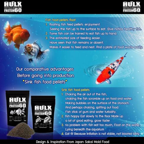 حبيبات طعام السمكة الذهبية من HULX لزيادة العضلات الكبيرة وزيادة الوزن، مصل اللبن المختلط بنسبة عالية من البروتين 60% تركيبة سريعة لنمو طعام الأسماك 1.32 رطل (600 جرام) 1 مم، صحي، لون يعزز تغذية أسماك المياه الصافية in Kuwait