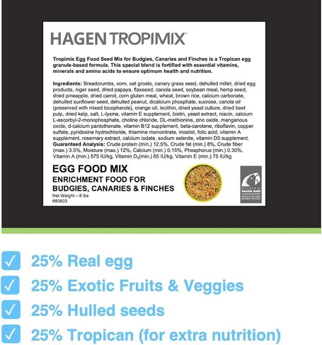 Tropimix Bird Food for Budgies, Canaries and Finches, Hagen Parrot Food with Seeds, Egg, Fruits and Vegetables, Egg Food Mix, 6.53 oz Bag in Kuwait