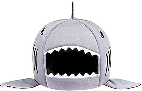 Cat Litter Hot Cat Mat Shark-Shaped Kennel Kitten Bed One Mat Two Usage Shark Bed for Small Cat Dog Cave Cozy Bed Removable （Light Grey） in Kuwait