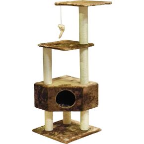 Go Pet Club 51" FULL Sisal Covered Scratching Posts Corner Cat Tree Kitty Tower Kitten Condo House Furniture with Hanging Toy for Indoor Cats, Brown