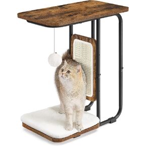 فياندريا طاولة قطط، شجرة قطط، اثاث عصري للقطط، 19.7 × 11.8 × 24 انش، طاولة طرفية على شكل حرف C، مع لوح خدش مزدوج الجوانب، وسادة قابلة للازالة والغسل، بني ريفي UPCT114X01 in Kuwait