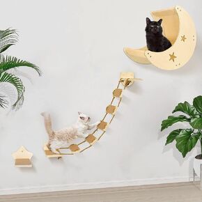 Cat Wall Shelves, Modern Cat Wall Furniture with 1 Step and 1 Climbing Bridge Step, Cat Climbing Shelf and Perches for Wall, Cat Wall Shelf Modern Beds and Perches for Activity Indoor, Cat Gifts in Kuwait