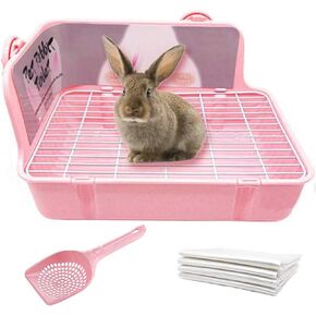 Bunny Litter Box with Grate, Rabbit Corner Litter Pan, Pet Toilet Potty Trainer with Scoop & Disposable Liner for Guinea Pig Ferrets Chinchilla