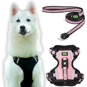 Easy Lock Dog Harness and Leash Set for Small Large Dogs Puppy Breed, Magnetic Clasp Reflective Vest with Training Leash One Hand Easily Connect (Pearl Pink, M) in Saudi Arabia