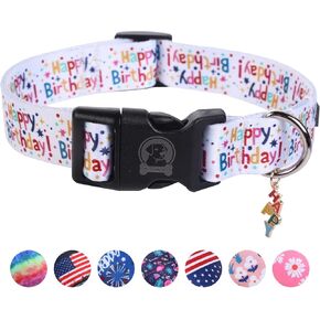 MR. CHUBBYFACE Birthday Dog Collar with Patterns Soft Adjustable Pet Boy Girl Collar for Small Medium Large Dogs