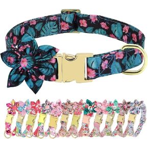 Beirui Cute Girl Dog Collars with Vibrant Floral Patterns, Female Dog Collar with Flower for Walking, Durable Adjustable Collar for Small Medium Large Dogs(L, Purple)