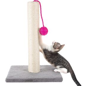 17-Inch Cat Scratching Post – Sisal Fabric and Carpet Small Cat Tree, Bright Pink Hanging Ball Toy for Adult Cats and Kittens by PETMAKER (Gray) in Kuwait