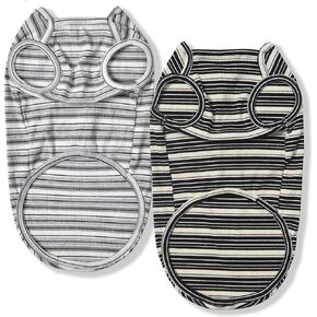 Dog Shirts Cotton Striped T-Shirt, Summer Pet Clothes for Small Dogs, 2-Pack Soft Puppy Apparel Cat Tee, Breathable Stretchy, Blue Yellow S