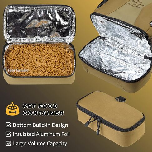 DBTAC Tactical Pet Travel Bag Small | Compact Pet Supplies Backpack for Small Dogs Cats Road Trip Outdoor Travel w/Insulated Pocket & 1x Lined Food Carrier, Black in Kuwait