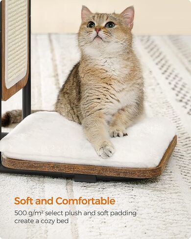 فياندريا طاولة قطط، شجرة قطط، اثاث عصري للقطط، 19.7 × 11.8 × 24 انش، طاولة طرفية على شكل حرف C، مع لوح خدش مزدوج الجوانب، وسادة قابلة للازالة والغسل، بني ريفي UPCT114X01 in Kuwait