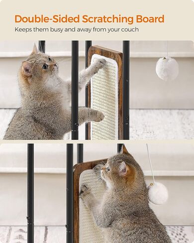 فياندريا طاولة قطط، شجرة قطط، اثاث عصري للقطط، 19.7 × 11.8 × 24 انش، طاولة طرفية على شكل حرف C، مع لوح خدش مزدوج الجوانب، وسادة قابلة للازالة والغسل، بني ريفي UPCT114X01 in Kuwait