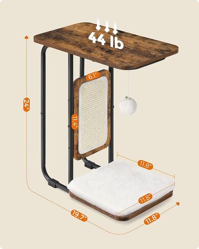 فياندريا طاولة قطط، شجرة قطط، اثاث عصري للقطط، 19.7 × 11.8 × 24 انش، طاولة طرفية على شكل حرف C، مع لوح خدش مزدوج الجوانب، وسادة قابلة للازالة والغسل، بني ريفي UPCT114X01 in Kuwait