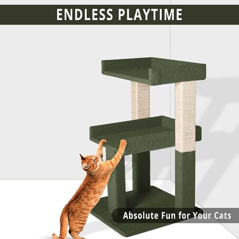 Naomi Home Nala Cat Tree for Large Cats, Cat Activity with Scratching Post, Cat Tower for Large Cats, 3 Level Cat Play Perch, Cat Climbing Tower, Cat Tree for Indoor Cats Multi-Level Cat, Green in Kuwait