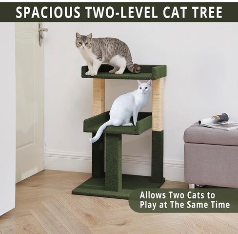 Naomi Home Nala Cat Tree for Large Cats, Cat Activity with Scratching Post, Cat Tower for Large Cats, 3 Level Cat Play Perch, Cat Climbing Tower, Cat Tree for Indoor Cats Multi-Level Cat, Green in Kuwait