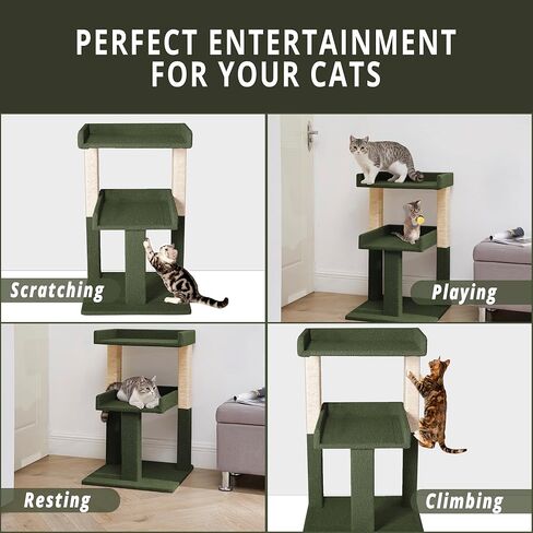 Naomi Home Nala Cat Tree for Large Cats, Cat Activity with Scratching Post, Cat Tower for Large Cats, 3 Level Cat Play Perch, Cat Climbing Tower, Cat Tree for Indoor Cats Multi-Level Cat, Green in Kuwait