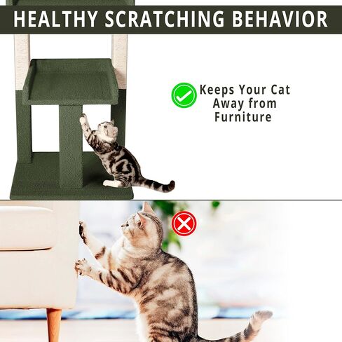 Naomi Home Nala Cat Tree for Large Cats, Cat Activity with Scratching Post, Cat Tower for Large Cats, 3 Level Cat Play Perch, Cat Climbing Tower, Cat Tree for Indoor Cats Multi-Level Cat, Green in Kuwait