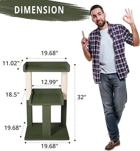 Naomi Home Nala Cat Tree for Large Cats, Cat Activity with Scratching Post, Cat Tower for Large Cats, 3 Level Cat Play Perch, Cat Climbing Tower, Cat Tree for Indoor Cats Multi-Level Cat, Green in Kuwait