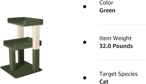 Naomi Home Nala Cat Tree for Large Cats, Cat Activity with Scratching Post, Cat Tower for Large Cats, 3 Level Cat Play Perch, Cat Climbing Tower, Cat Tree for Indoor Cats Multi-Level Cat, Green in Kuwait