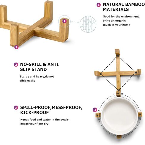 Y YHY Ceramic Dog and Cat Bowl Set, 24oz Dog Food Water Bowls with Wooden Stand, Modern Cute Weighted Pet Bowls Set for Small Size Dogs & Medium Sized Dogs & Cats - Dishwasher Safe in Kuwait