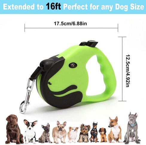Upgraded Retractable Dog Leash, 360° Tangle-Free Dog Walking Leash for Heavy Duty up to 33lbs, 16.5ft Strong Reflective Nylon Tape with Anti-Slip Handle, One-Handed Brake, Pause, Lock（Blue） in Kuwait
