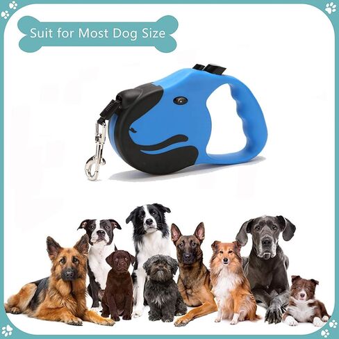 Upgraded Retractable Dog Leash, 360° Tangle-Free Dog Walking Leash for Heavy Duty up to 33lbs, 16.5ft Strong Reflective Nylon Tape with Anti-Slip Handle, One-Handed Brake, Pause, Lock（Blue） in Kuwait