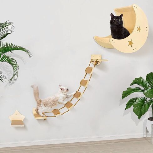 Cat Wall Shelves, Modern Cat Wall Furniture with 1 Step and 1 Climbing Bridge Step, Cat Climbing Shelf and Perches for Wall, Cat Wall Shelf Modern Beds and Perches for Activity Indoor, Cat Gifts in Kuwait