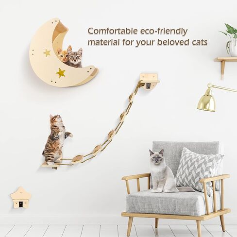 Cat Wall Shelves, Modern Cat Wall Furniture with 1 Step and 1 Climbing Bridge Step, Cat Climbing Shelf and Perches for Wall, Cat Wall Shelf Modern Beds and Perches for Activity Indoor, Cat Gifts in Kuwait