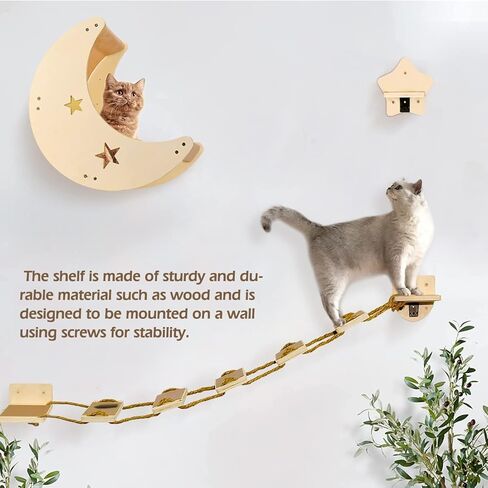 Cat Wall Shelves, Modern Cat Wall Furniture with 1 Step and 1 Climbing Bridge Step, Cat Climbing Shelf and Perches for Wall, Cat Wall Shelf Modern Beds and Perches for Activity Indoor, Cat Gifts in Kuwait