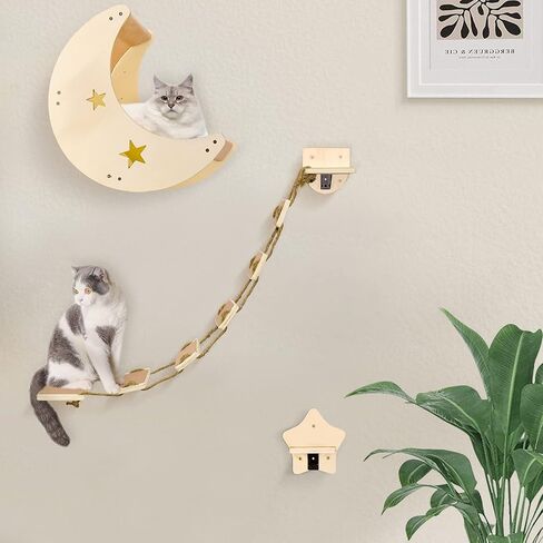 Cat Wall Shelves, Modern Cat Wall Furniture with 1 Step and 1 Climbing Bridge Step, Cat Climbing Shelf and Perches for Wall, Cat Wall Shelf Modern Beds and Perches for Activity Indoor, Cat Gifts in Kuwait