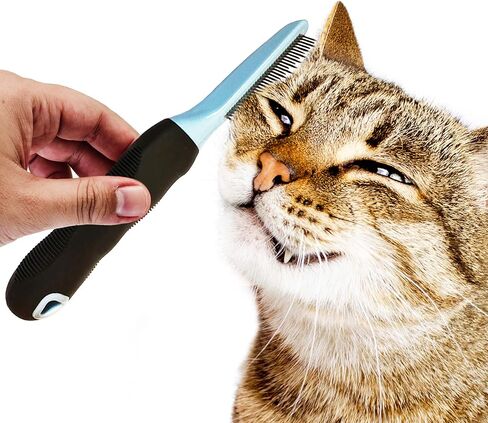 مشط فك تشابك الشعر من ميريك، أسنان قصيرة وطويلة تزيل التشابك والعقد بسهولة، مقبض مريح مانع للانزلاق، يقلل من كرات الشعر في القطط ذات الشعر الطويل، أسنان مستديرة لطيفة بما فيه الكفاية للأرانب in Kuwait