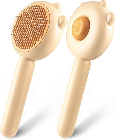 فرشاة GRBISI للعناية بالقطط، فرش تنظيف ذاتي للكلاب والقطط والكلاب والحيوانات الأليفة والقطط الصغيرة بنقرة واحدة على زر تساقط من الفولاذ المقاوم للصدأ ومشط أسنان من الفولاذ المقاوم للصدأ، سهل إزالة الشعر المتشابك السائب وتدليك الشعر الداخلي والخارجي للاستخ in Kuwait