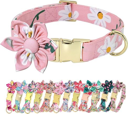 Beirui Cute Girl Dog Collars with Vibrant Floral Patterns, Female Dog Collar with Flower for Walking, Durable Adjustable Collar for Small Medium Large Dogs(L, Purple) in Saudi Arabia