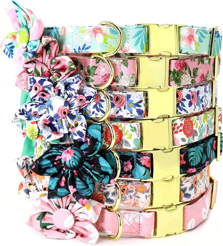 Beirui Cute Girl Dog Collars with Vibrant Floral Patterns, Female Dog Collar with Flower for Walking, Durable Adjustable Collar for Small Medium Large Dogs(L, Purple) in Saudi Arabia