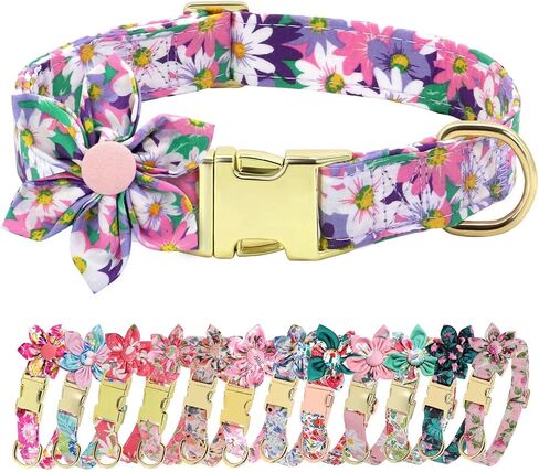 Beirui Cute Girl Dog Collars with Vibrant Floral Patterns, Female Dog Collar with Flower for Walking, Durable Adjustable Collar for Small Medium Large Dogs(L, Purple) in Saudi Arabia
