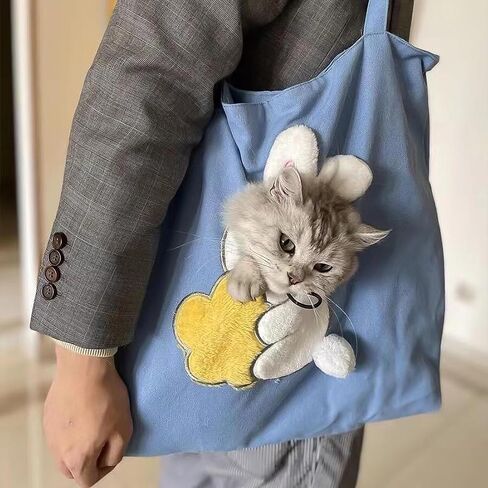 Pet Canvas Shoulder Carrying Bag, Cute Bee Shaped Cat Carrier, S Size Portable Kitten & Puppy Tote, Cozy Carriers for Small Dogs, Cats, and Pets, Handbag for Outdoor, Shopping, and Camping in Saudi Arabia