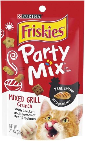 Friskies Party Mix Cat Treats Chicken Mixed Grill Crunch, Beef and Salmon, 2.1 Oz in Saudi Arabia