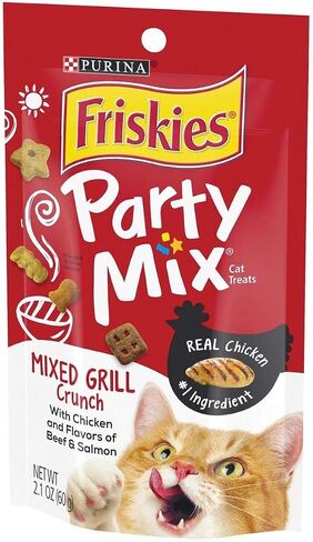 Friskies Party Mix Cat Treats Chicken Mixed Grill Crunch, Beef and Salmon, 2.1 Oz in Saudi Arabia