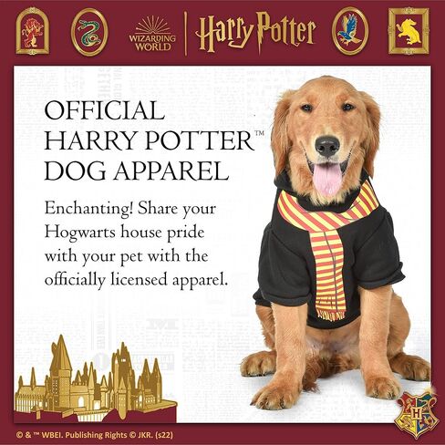 HARRY POTTER Harry Potter: Gryffindor Pet Hoodie with Faux Scarf - X-Small | Accessories for Dogs| Dog Accessories for Hogwarts Houses, Gryffindor, Black (FF23352) in Saudi Arabia