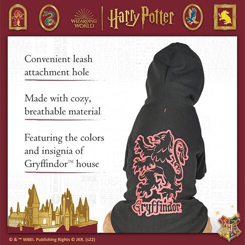 HARRY POTTER Harry Potter: Gryffindor Pet Hoodie with Faux Scarf - X-Small | Accessories for Dogs| Dog Accessories for Hogwarts Houses, Gryffindor, Black (FF23352) in Saudi Arabia