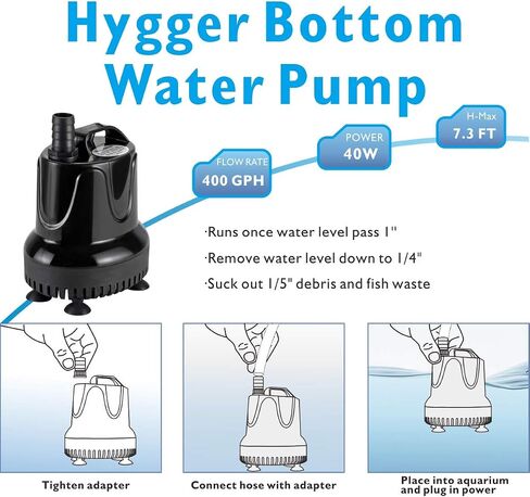 Hygger 400 GPH تغيير سريع للمياه مضخة حوض السمك نافورة غاطسة مضخة مياه خزان الأسماك بركة استنزاف مضخة نقل مع 2 محولات in Kuwait