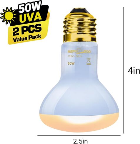 REPTI ZOO Reptile Heat Lamp, 2 Pack 50W Daylight Basking Spot Lamp for Reptiles UVA Daylight Heating Lamp Bulb Basking Light for Bearded Dragon, Tortoise, Geckos, Chicken in Kuwait