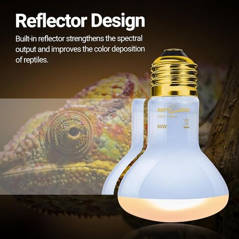 REPTI ZOO Reptile Heat Lamp, 2 Pack 50W Daylight Basking Spot Lamp for Reptiles UVA Daylight Heating Lamp Bulb Basking Light for Bearded Dragon, Tortoise, Geckos, Chicken in Kuwait