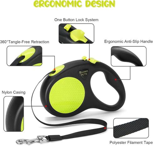 Dog Retractable Leash with Nylon casing for Dog up to 77 lbs; 16 ft Polyester Tape; The Eagle Mouth Bionics Design Rope Outlet and Tangle-Free;(Black) in Saudi Arabia